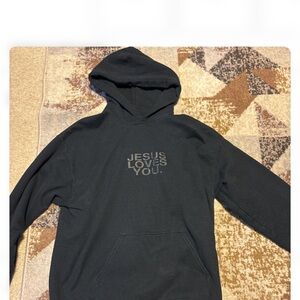 Black Hoodie with 'Jesus Loves You' Print
